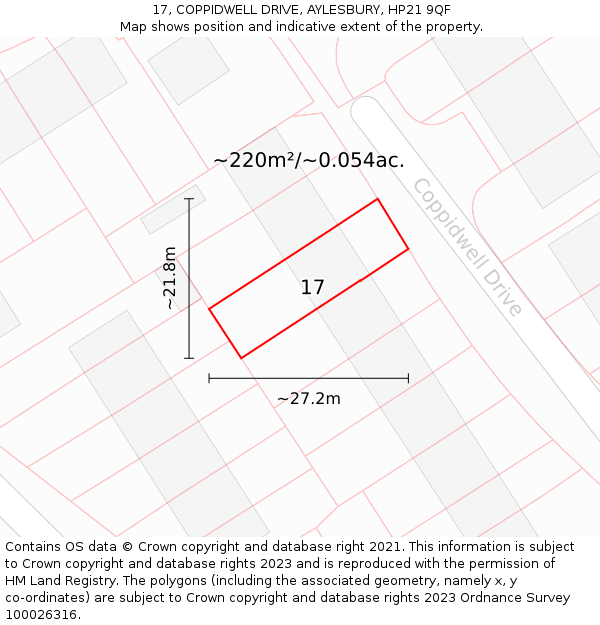17, COPPIDWELL DRIVE, AYLESBURY, HP21 9QF: Plot and title map