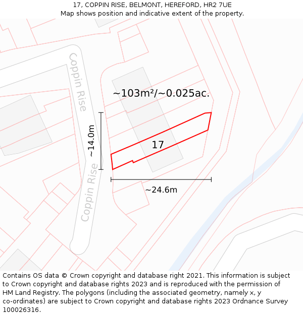 17, COPPIN RISE, BELMONT, HEREFORD, HR2 7UE: Plot and title map