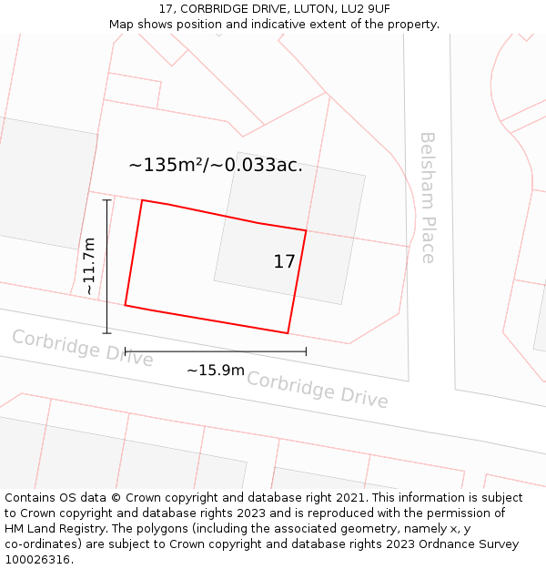 17, CORBRIDGE DRIVE, LUTON, LU2 9UF: Plot and title map