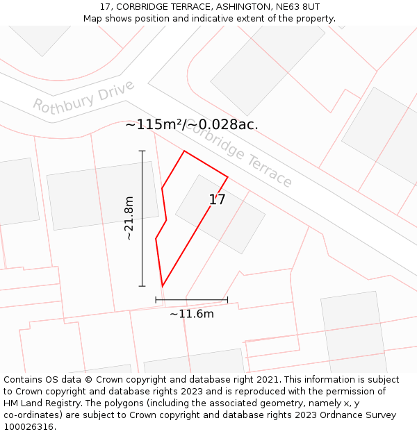 17, CORBRIDGE TERRACE, ASHINGTON, NE63 8UT: Plot and title map