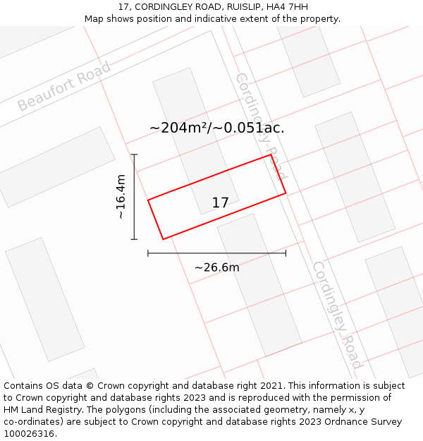 17, CORDINGLEY ROAD, RUISLIP, HA4 7HH: Plot and title map