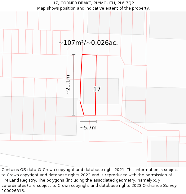 17, CORNER BRAKE, PLYMOUTH, PL6 7QP: Plot and title map