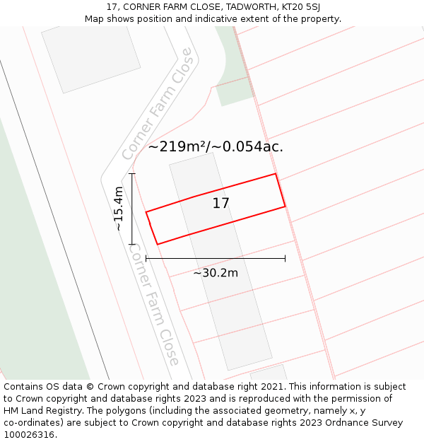 17, CORNER FARM CLOSE, TADWORTH, KT20 5SJ: Plot and title map