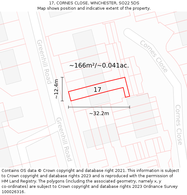 17, CORNES CLOSE, WINCHESTER, SO22 5DS: Plot and title map