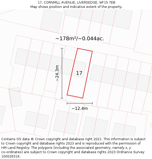 17, CORNMILL AVENUE, LIVERSEDGE, WF15 7EB: Plot and title map