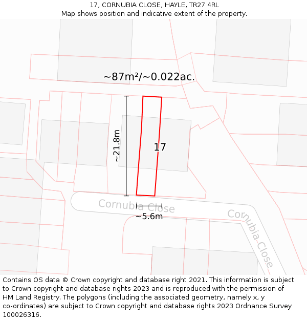 17, CORNUBIA CLOSE, HAYLE, TR27 4RL: Plot and title map