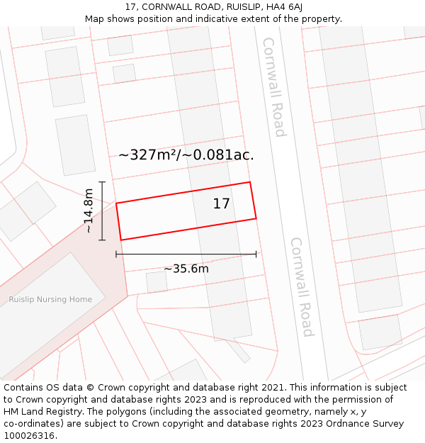 17, CORNWALL ROAD, RUISLIP, HA4 6AJ: Plot and title map