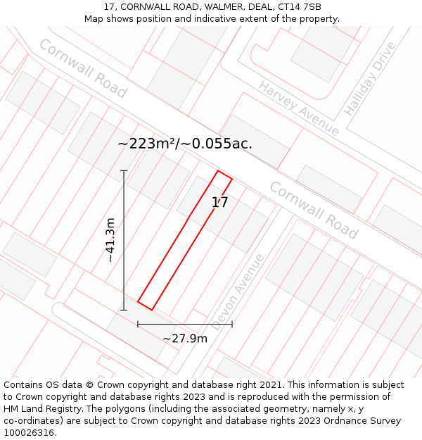 17, CORNWALL ROAD, WALMER, DEAL, CT14 7SB: Plot and title map