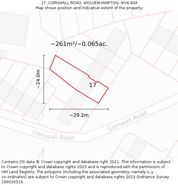17, CORNWALL ROAD, WOLVERHAMPTON, WV6 8XA: Plot and title map