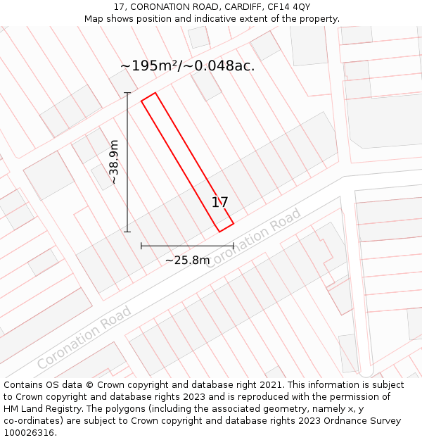 17, CORONATION ROAD, CARDIFF, CF14 4QY: Plot and title map