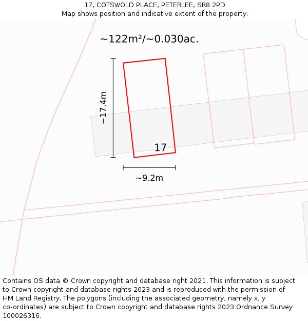 17, COTSWOLD PLACE, PETERLEE, SR8 2PD: Plot and title map