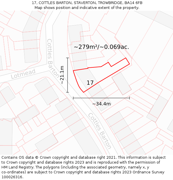 17, COTTLES BARTON, STAVERTON, TROWBRIDGE, BA14 6FB: Plot and title map
