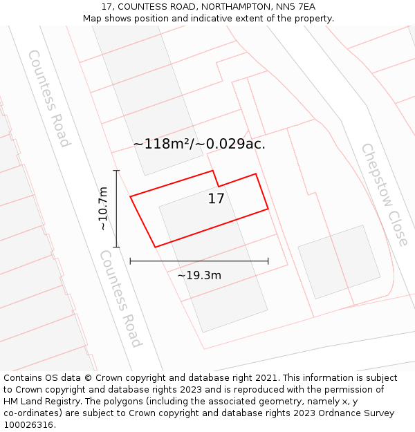 17, COUNTESS ROAD, NORTHAMPTON, NN5 7EA: Plot and title map