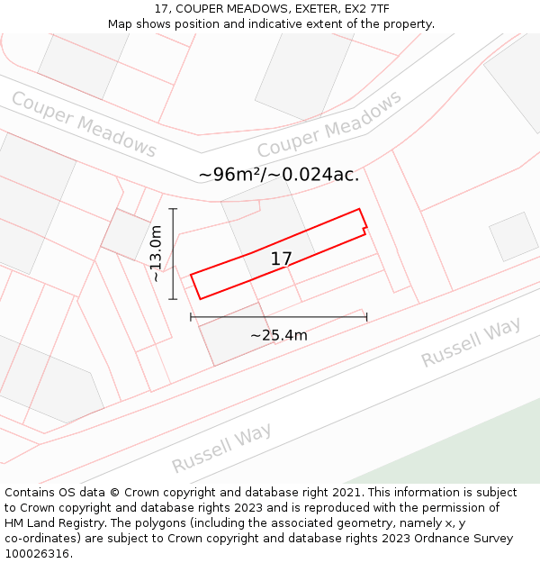 17, COUPER MEADOWS, EXETER, EX2 7TF: Plot and title map