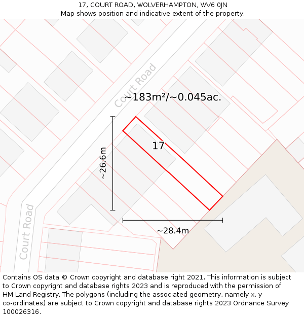 17, COURT ROAD, WOLVERHAMPTON, WV6 0JN: Plot and title map