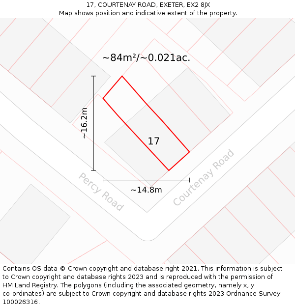 17, COURTENAY ROAD, EXETER, EX2 8JX: Plot and title map