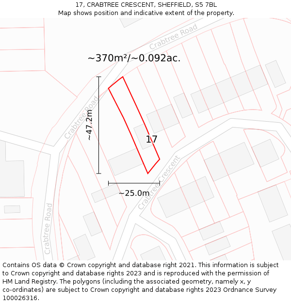 17, CRABTREE CRESCENT, SHEFFIELD, S5 7BL: Plot and title map