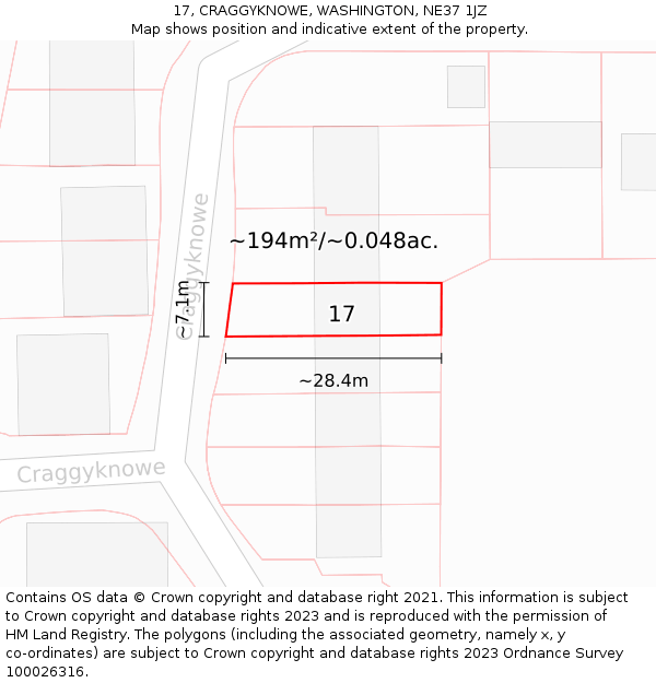17, CRAGGYKNOWE, WASHINGTON, NE37 1JZ: Plot and title map