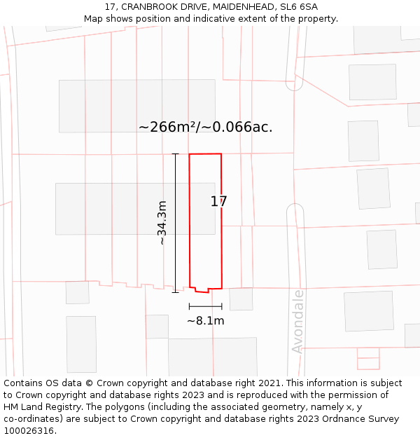 17, CRANBROOK DRIVE, MAIDENHEAD, SL6 6SA: Plot and title map