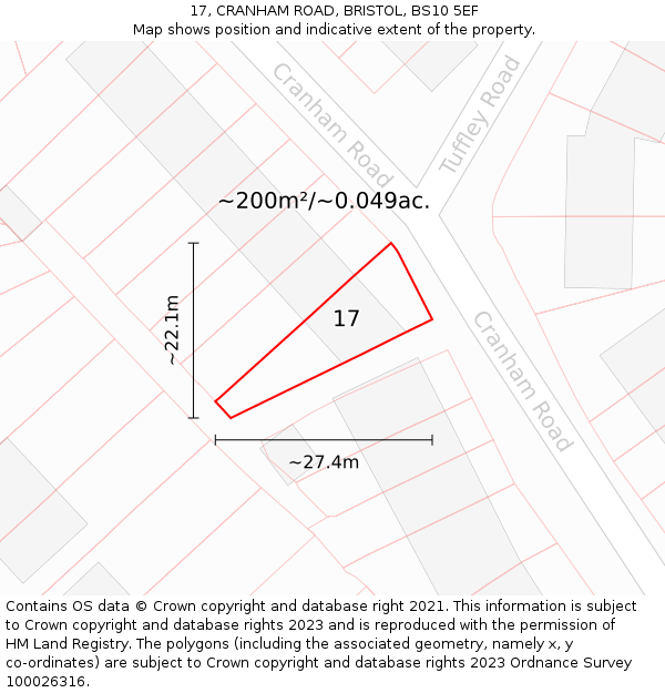 17, CRANHAM ROAD, BRISTOL, BS10 5EF: Plot and title map