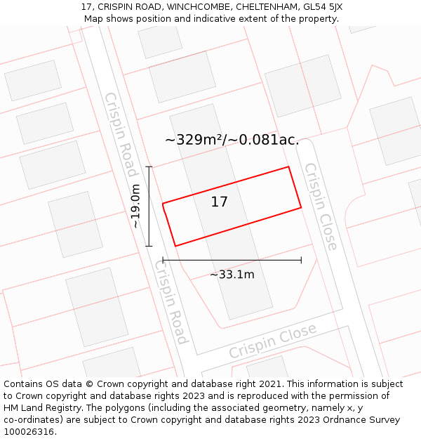 17, CRISPIN ROAD, WINCHCOMBE, CHELTENHAM, GL54 5JX: Plot and title map