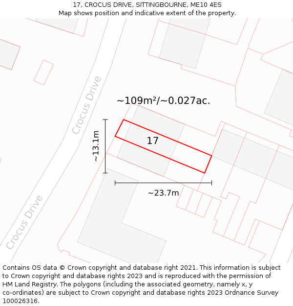 17, CROCUS DRIVE, SITTINGBOURNE, ME10 4ES: Plot and title map