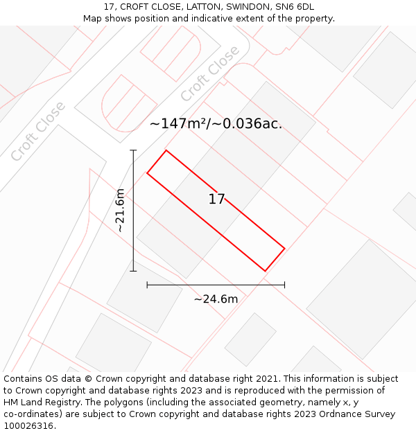17, CROFT CLOSE, LATTON, SWINDON, SN6 6DL: Plot and title map