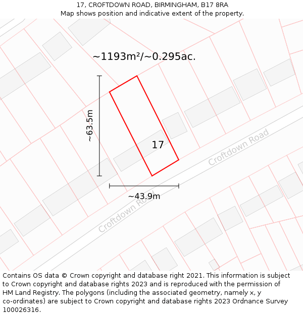 17, CROFTDOWN ROAD, BIRMINGHAM, B17 8RA: Plot and title map