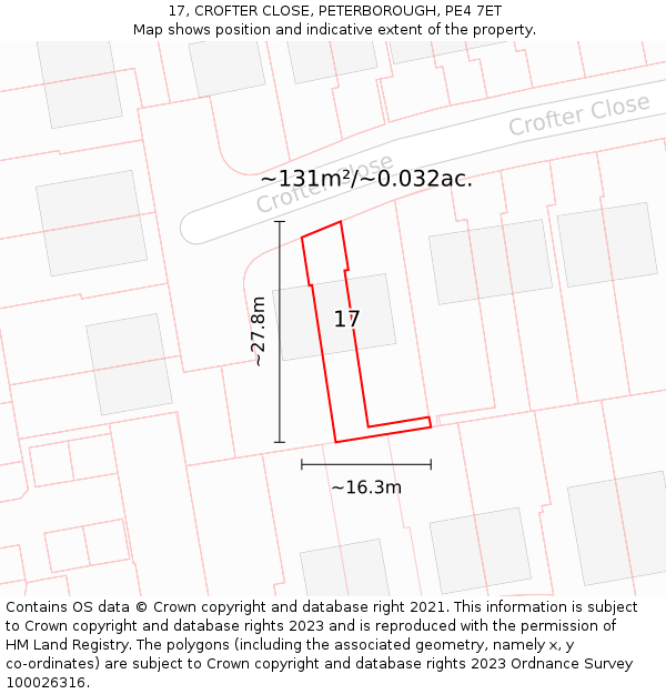 17, CROFTER CLOSE, PETERBOROUGH, PE4 7ET: Plot and title map