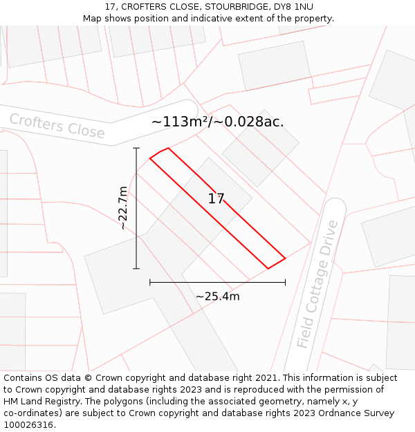 17, CROFTERS CLOSE, STOURBRIDGE, DY8 1NU: Plot and title map