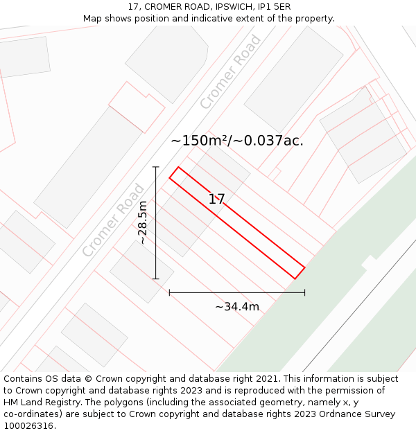 17, CROMER ROAD, IPSWICH, IP1 5ER: Plot and title map
