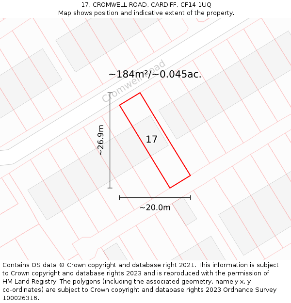 17, CROMWELL ROAD, CARDIFF, CF14 1UQ: Plot and title map