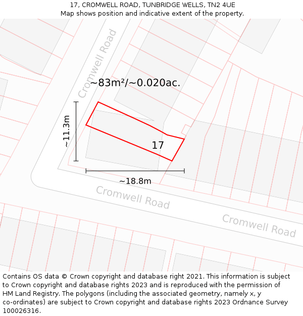 17, CROMWELL ROAD, TUNBRIDGE WELLS, TN2 4UE: Plot and title map