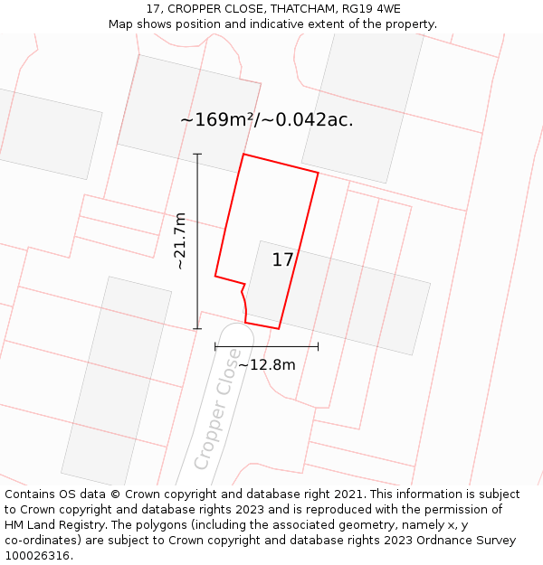17, CROPPER CLOSE, THATCHAM, RG19 4WE: Plot and title map