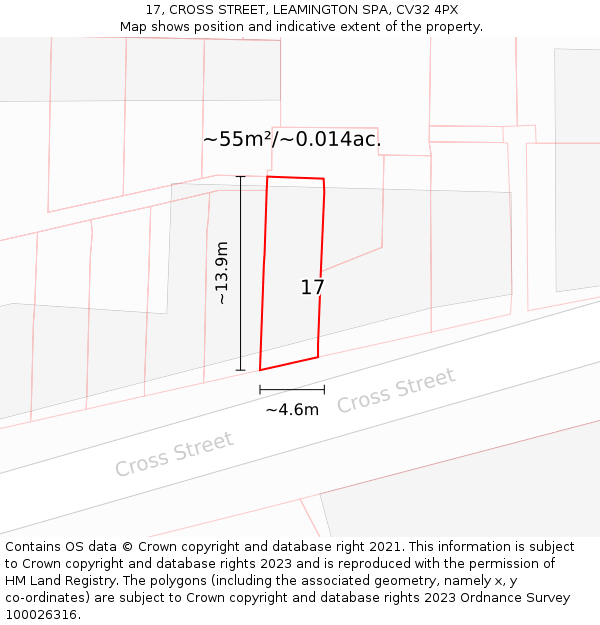 17, CROSS STREET, LEAMINGTON SPA, CV32 4PX: Plot and title map