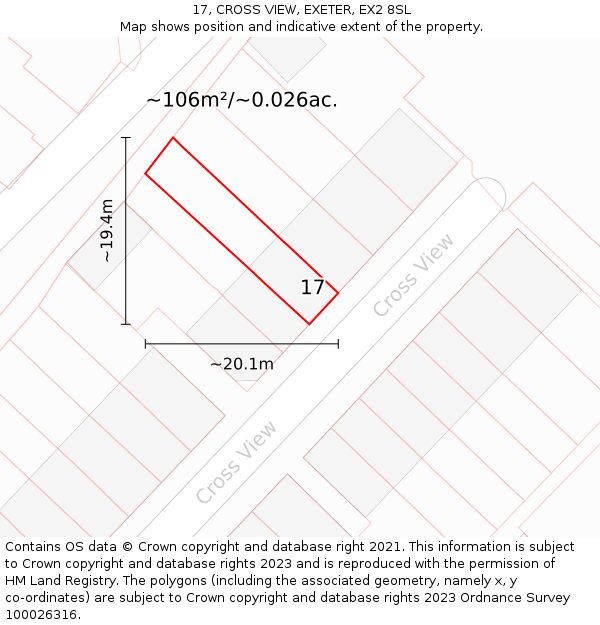 17, CROSS VIEW, EXETER, EX2 8SL: Plot and title map