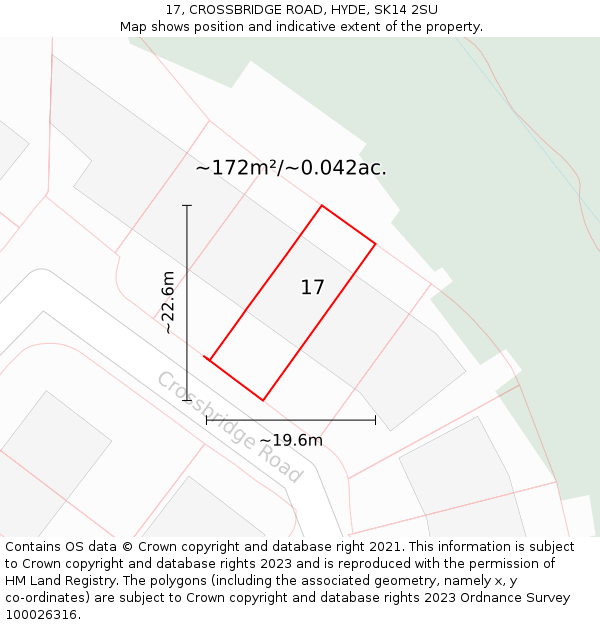 17, CROSSBRIDGE ROAD, HYDE, SK14 2SU: Plot and title map