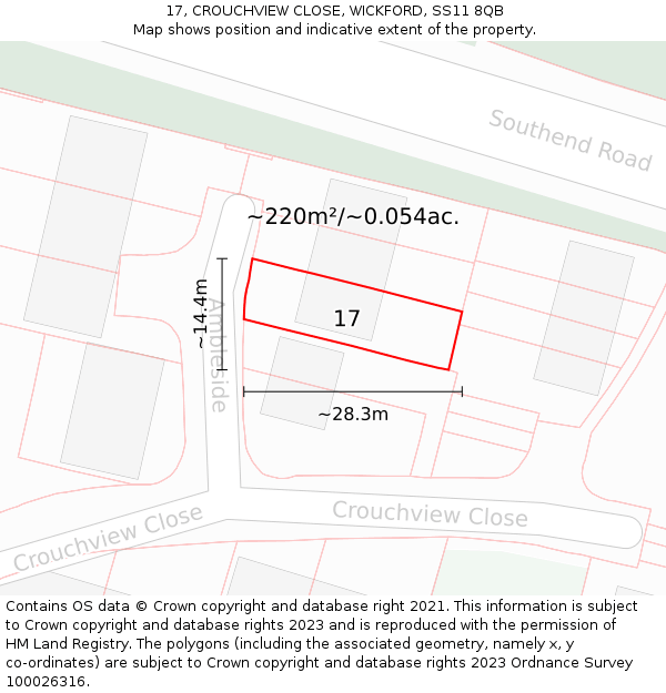 17, CROUCHVIEW CLOSE, WICKFORD, SS11 8QB: Plot and title map
