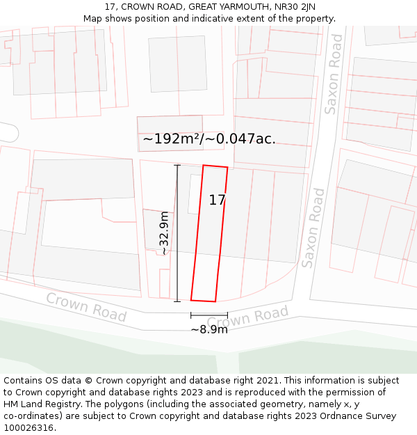 17, CROWN ROAD, GREAT YARMOUTH, NR30 2JN: Plot and title map