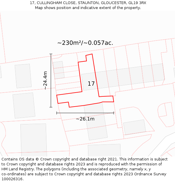 17, CULLINGHAM CLOSE, STAUNTON, GLOUCESTER, GL19 3RX: Plot and title map