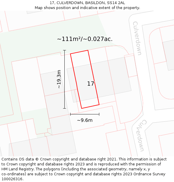 17, CULVERDOWN, BASILDON, SS14 2AL: Plot and title map
