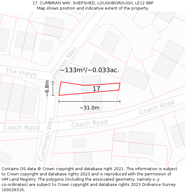 17, CUMBRIAN WAY, SHEPSHED, LOUGHBOROUGH, LE12 9BP: Plot and title map