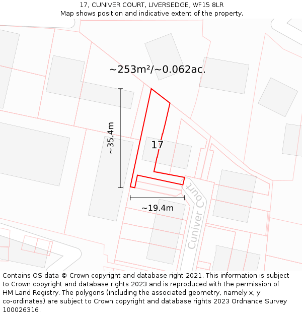 17, CUNIVER COURT, LIVERSEDGE, WF15 8LR: Plot and title map
