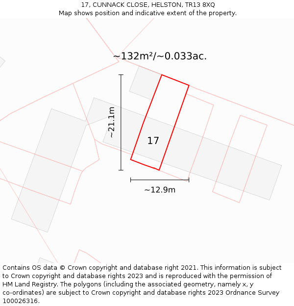 17, CUNNACK CLOSE, HELSTON, TR13 8XQ: Plot and title map