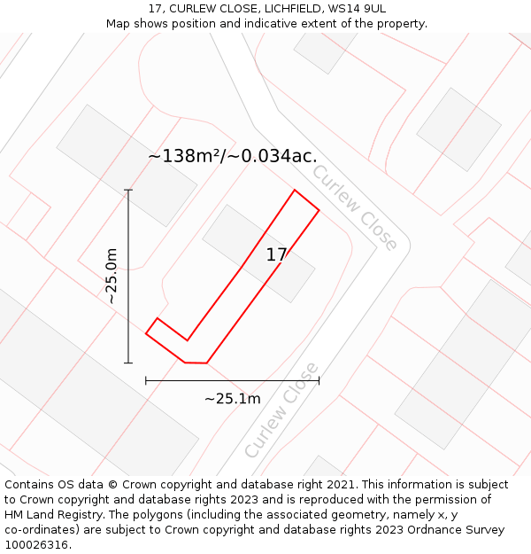 17, CURLEW CLOSE, LICHFIELD, WS14 9UL: Plot and title map