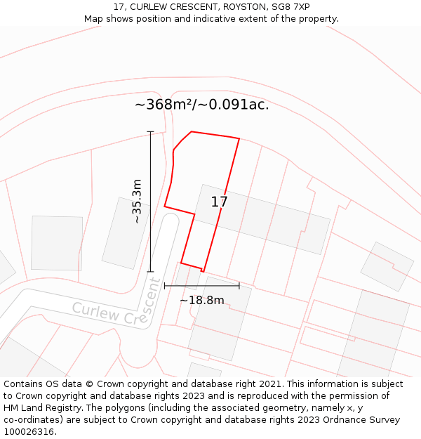 17, CURLEW CRESCENT, ROYSTON, SG8 7XP: Plot and title map