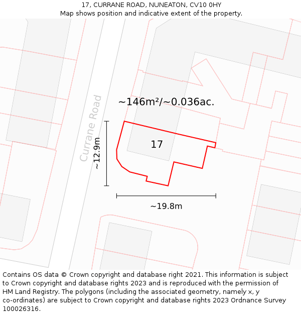 17, CURRANE ROAD, NUNEATON, CV10 0HY: Plot and title map