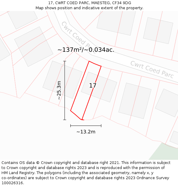 17, CWRT COED PARC, MAESTEG, CF34 9DG: Plot and title map