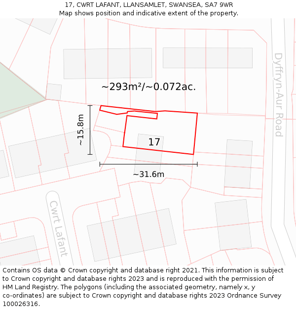 17, CWRT LAFANT, LLANSAMLET, SWANSEA, SA7 9WR: Plot and title map