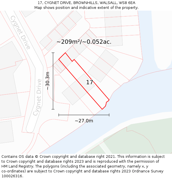 17, CYGNET DRIVE, BROWNHILLS, WALSALL, WS8 6EA: Plot and title map